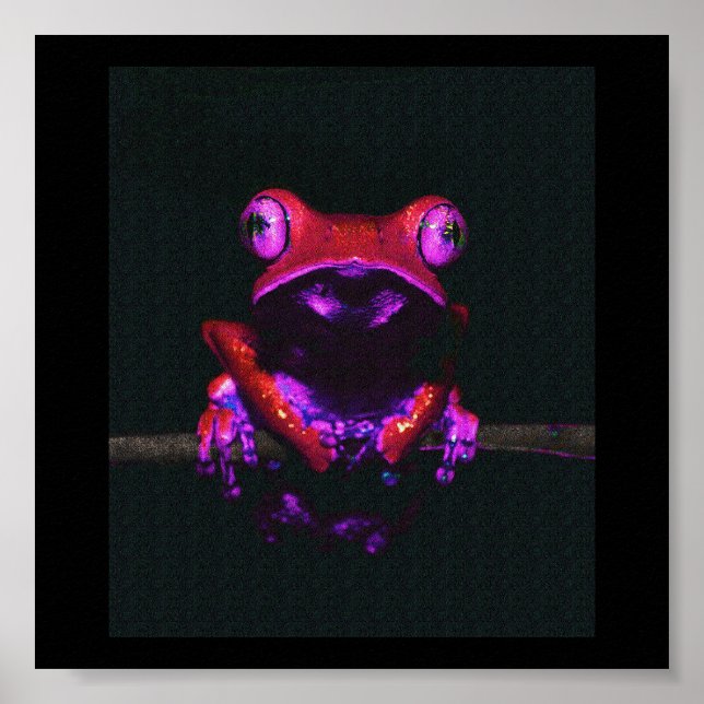 Heissrosa Frosch auf einem Stick Poster (Vorne)