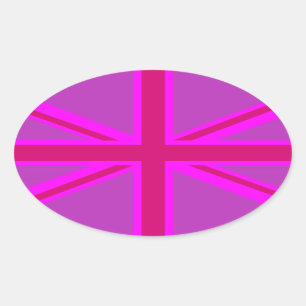 Heißrosa Fuchsiarot Union Jack Ovaler Aufkleber
