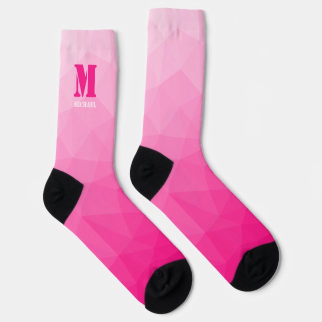 Heißrosa geometrisches Netz-Muster Monogramm Socken (Rechts)
