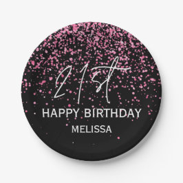 Heissrosa Glitzer Schwarz 21. Geburtstag Pappteller