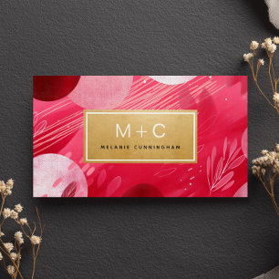 Heißrosa Gold abstrakt Monogramm Visitenkarten