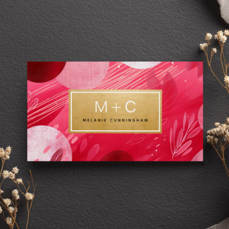Heißrosa Gold abstrakt Monogramm Visitenkarten