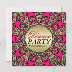 Heißrosa Gold Exotische Dekorative Dinnerparty Einladung