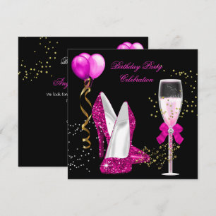 Heißrosa Gold Glitter Schwarz Geburtstagsfeier Einladung