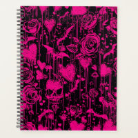 Heißrosa gotische Rosen und Totenkopf-Muster