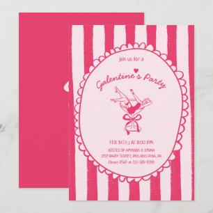 Heißrosa handgezeichnete Galentine's Day-Party Einladung
