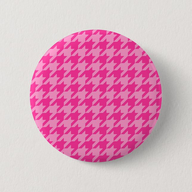 Heißrosa Houndstooth Karo-Design Button (Vorderseite)