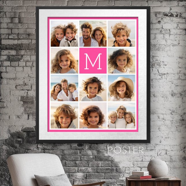Heißrosa Instagram-Fotocollage Benutzerdefiniertes Poster (Photo Collage Wall Art - personalize your own design)