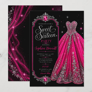 Heißrosa-Juwel-Sweet-Sixteen-Geburtstags-Kleid Einladung