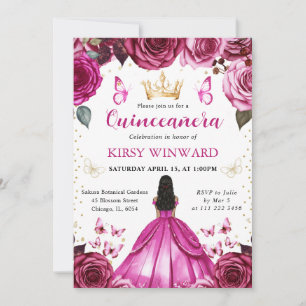 Heißrosa Kleid Dunkle Haut Prinzessin Quinceanera Einladung