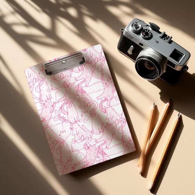 Heißrosa Kritzelkatzen – modernes süßes Muster Klemmbrett (Von Creator hochgeladen)