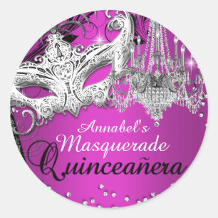 Heißrosa Kronleuchter-Masquerade-Quinceanera-Aufkl Runder Aufkleber