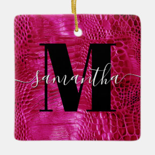 Heißrosa Kunstleder-Monogrammfoto Keramikornament