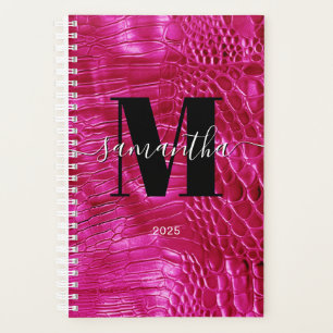 Heißrosa Kunstleder-Signatur-Monogramm 2025 Planer