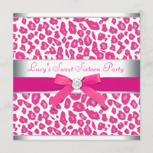 Heißrosa Leopard Bogen Rosa Leopard Sweet 16 Party Einladung