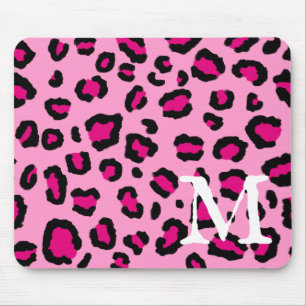 Heißrosa Leopardenprint Monogramm Mousepad