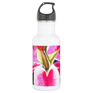 Heißrosa-Lilie Tenerife Pop-Art-Aquarellblume Trinkflasche