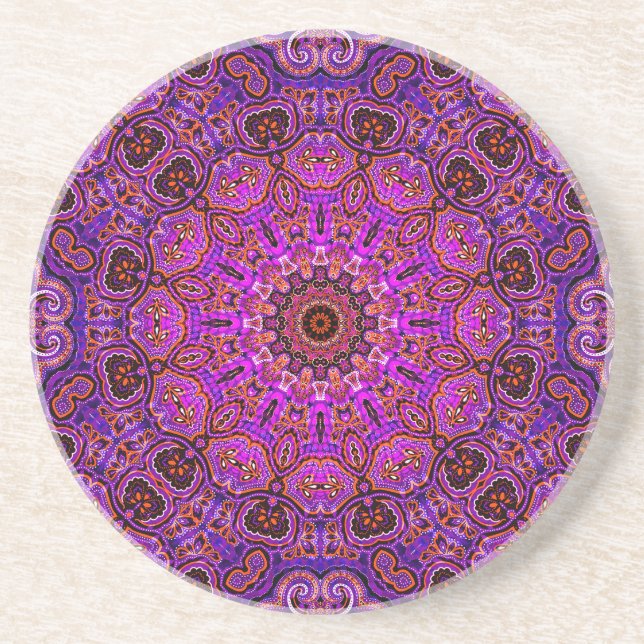 Heißrosa Mandala-Kaleidoskop-Muster Getränkeuntersetzer (Vorne)