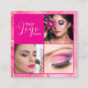 Heißrosa Marmor Schrift Foto Make-up  Quadratische Visitenkarte