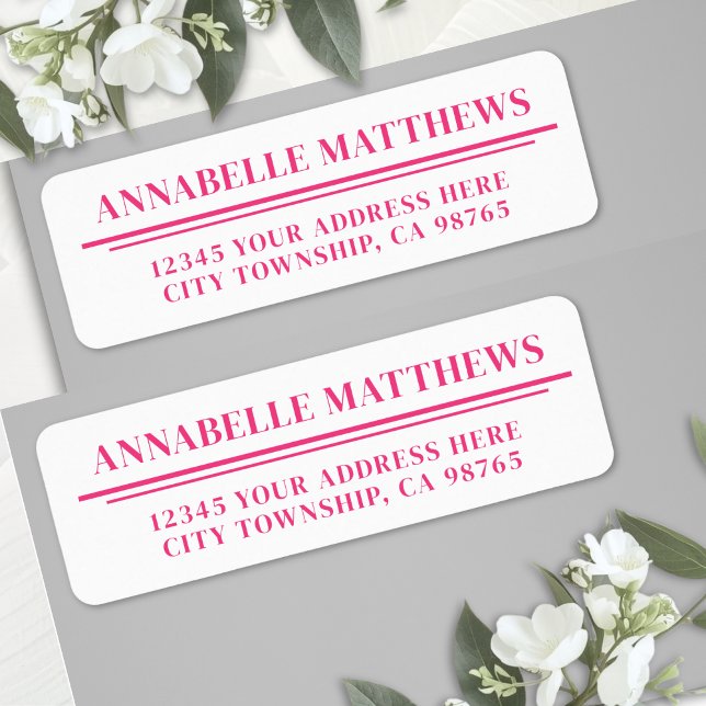 Heißrosa minimalistischer Absenderadresse (Hot Pink Minimalist Return Address Label )