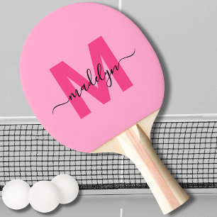Heißrosa moderne Schriftart Girly Monogramm Tischtennis Schläger
