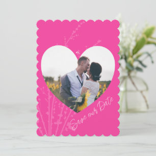 Heißrosa modernes Foto Herz Rahmen Save The Date Einladung