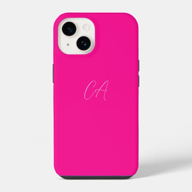 Heißrosa modernes Monogramm iPhone Hülle (Rückseite)