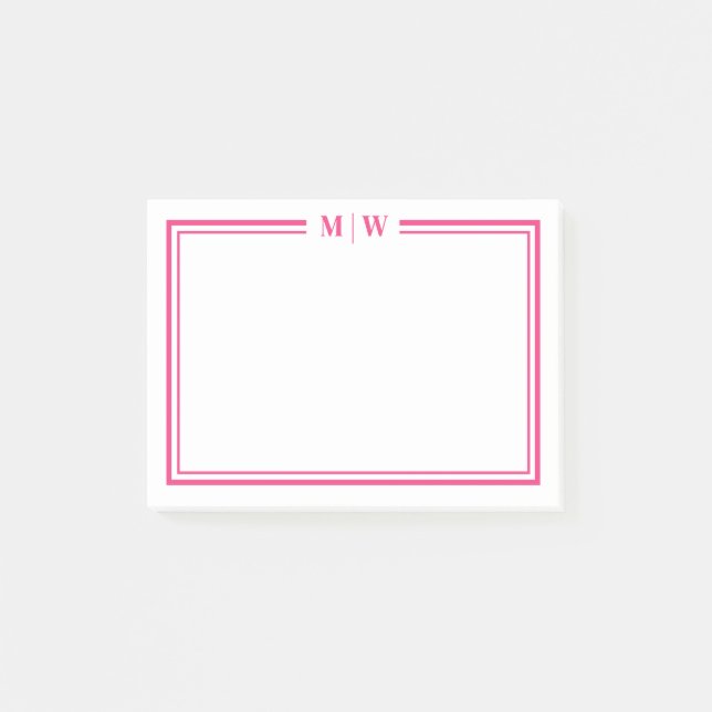 Heißrosa Monogramm Post-it Klebezettel (Vorderseite)