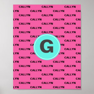 Heißrosa Namensmuster-Monogramm Poster