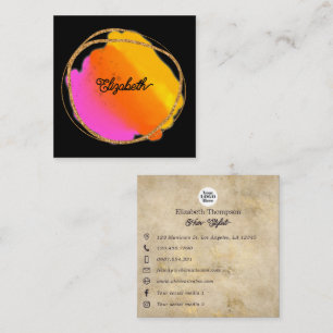 Heißrosa Neon- und falscher Gold-Glitter Quadratische Visitenkarte