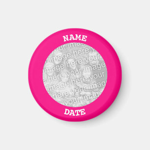 Heißrosa personalisierter runder Bilderrahmen Magnet