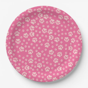 Heißrosa Pfotenabdruck-Papierplatten Pappteller