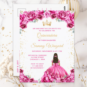 Heißrosa Prinzessin Floral Quinceañera Postkarte