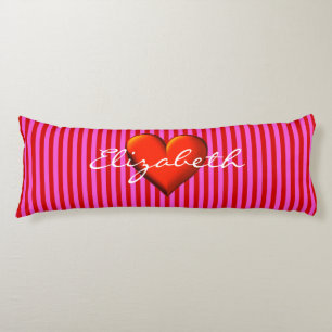 Heißrosa Rot gestreift Rot Metallic Herz Monogramm Seitenschläferkissen