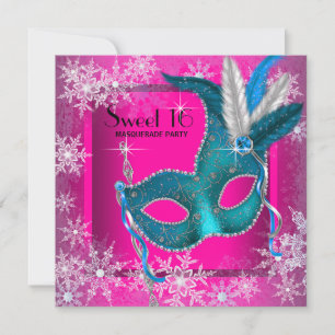 Heißrosa-Schneeflocken-Süße-16-Masquerade-Party Einladung