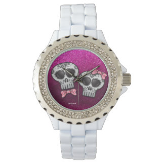 Heissrosa Schwarzer Glitzer Moderner Eleganter Zuc Armbanduhr