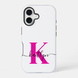 Heißrosa schwarzer initialer Namensmonogramm iPhone 16 Hülle