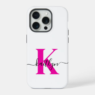 Heißrosa schwarzer initialer Namensmonogramm iPhone 15 Pro Hülle