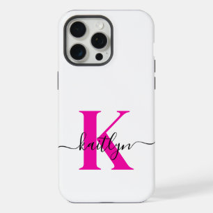 Heißrosa schwarzer initialer Namensmonogramm iPhone 15 Pro Max Hülle