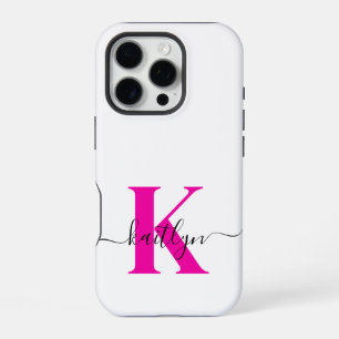 Heißrosa schwarzer initialer Namensmonogramm iPhone 16 Pro Hülle