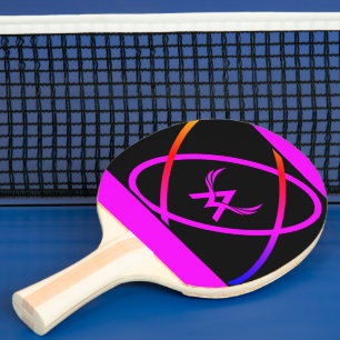 Heißrosa-schwarzes geometrisches Monogramm-Design Tischtennis Schläger