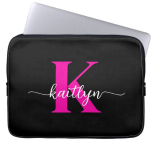 Heißrosa-schwarzes Monogramm Laptopschutzhülle