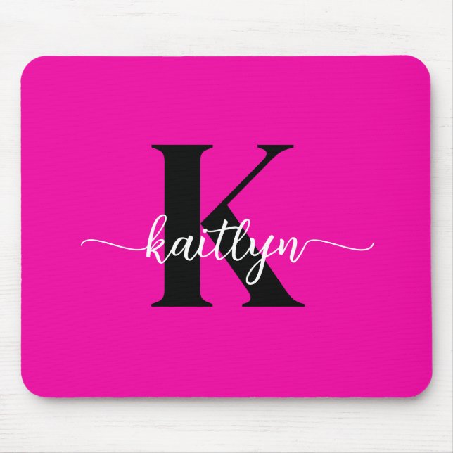 Heißrosa-schwarzes Monogramm Mousepad (Vorne)