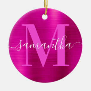 Heißrosa-Signatur-Monogramm-Folie-Foto Keramik Ornament