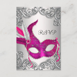 Heißrosa silberne Masken-Masquerade-Party-Antwort RSVP Karte