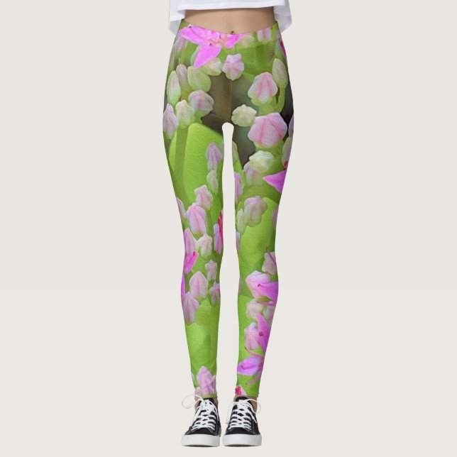 Heissrosa Sukkulentes Sedum mit fleshy-grünen Blät Leggings (Vorderseite)
