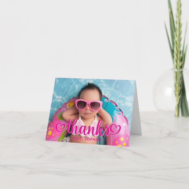 Heißrosa süße Herzen Danke Foto (Vorderseite)