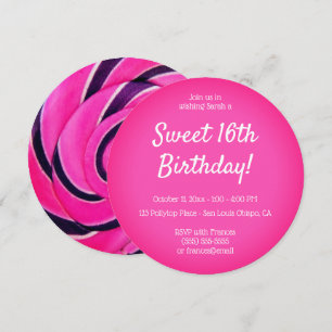 Heißrosa Sweet 16 Lutscher Foto Geburtstag Einladung