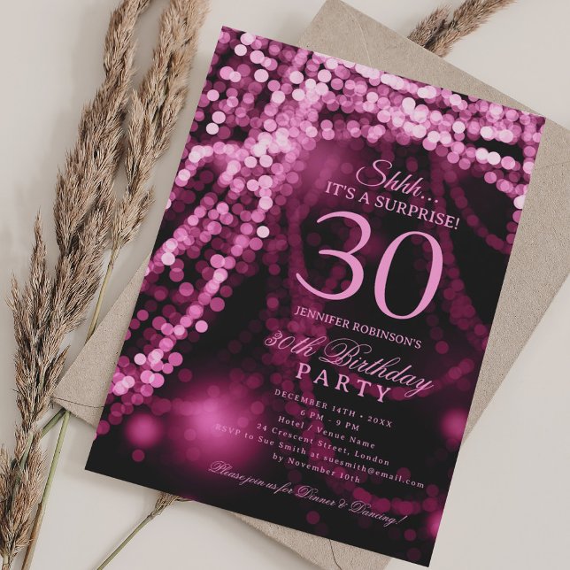 Heißrosa | Überraschung 30. Geburtstagsfeier  Einladung (Hot Pink | Surprise 30th Birthday Party Invitation)
