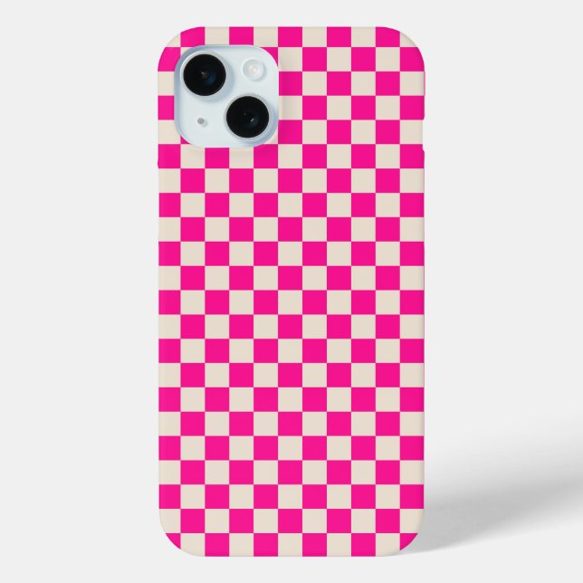Heißrosa und braunes Schachbrettmuster Case-Mate iPhone Hülle (Rückseite)